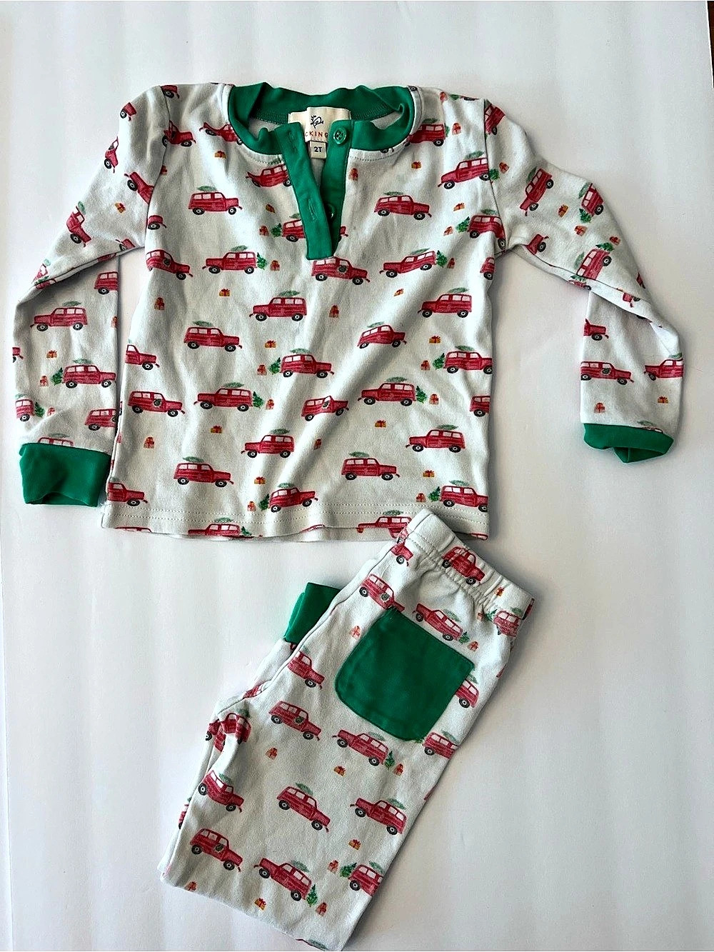 Smockingbird Kids Car Pajama Set in White & Red 2T